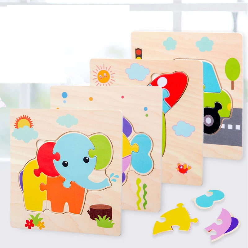 Puzzles 3D en bois pour bébés / Tangram de formes / Apprentissage éducatif / Animaux dessin animé / Jouet de réflexion pour enfants / Idée cadeau