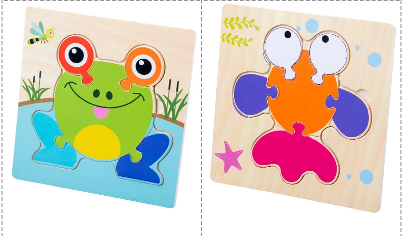 Puzzles 3D en bois pour bébés / Tangram de formes / Apprentissage éducatif / Animaux dessin animé / Jouet de réflexion pour enfants / Idée cadeau