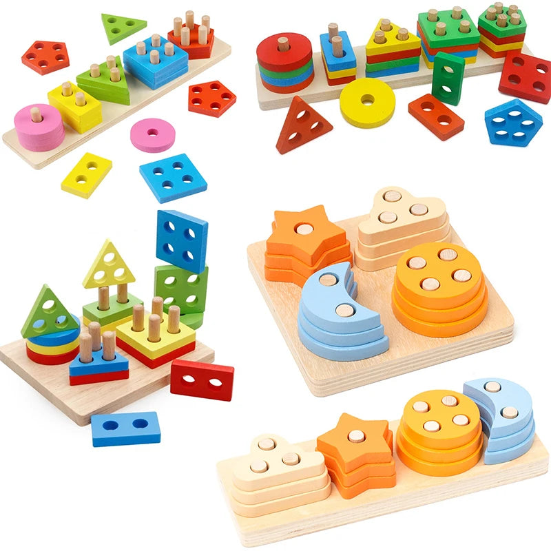 Jouets éducatifs Montessori en bois / Trieur de formes et de couleurs pour bébés 1–2 ans / Blocs puzzle / Empilage de grandes formes géométriques / Jouet pour tout-petits - easyfycontrol