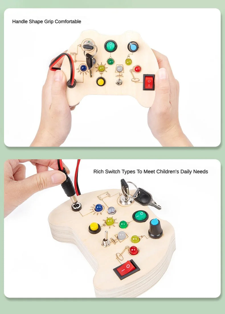 Planche d’activités Montessori / Circuit LED avec prise et interrupteur ON/OFF / Développement de la motricité fine et des capacités cognitives / Jouet éducatif pour bébés / Idée cadeau Busy Board
