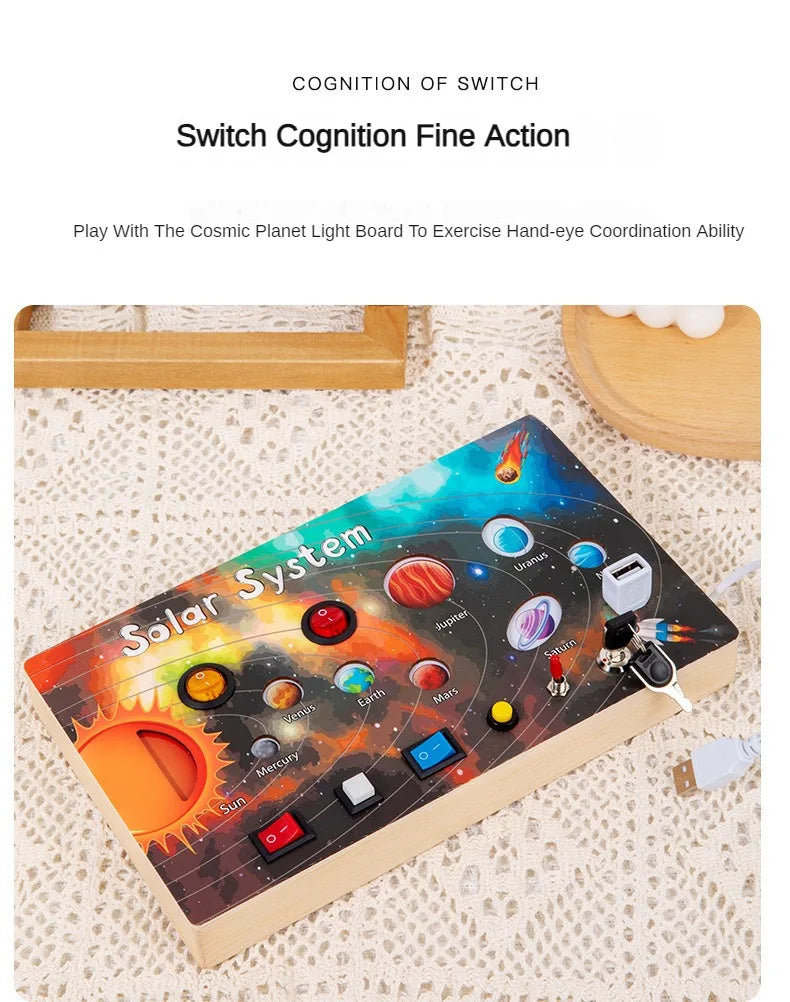 Planche d’activités Montessori / Circuit LED avec prise et interrupteur ON/OFF / Développement de la motricité fine et des capacités cognitives / Jouet éducatif pour bébés / Idée cadeau Busy Board