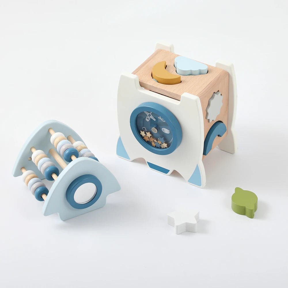 Jouet fusée en bois Montessori pour bébé, bloc éducatif cognitif multifonction, ensemble de jouets, Puzzle, jeu interactif, cadeau pour bébé