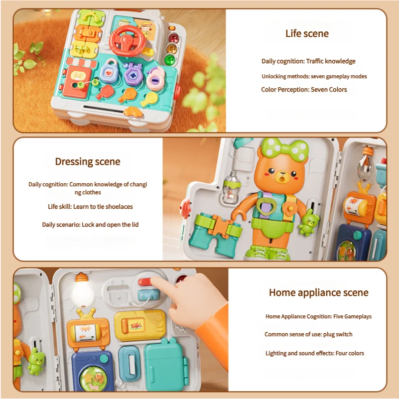 Planche d’activités Montessori / Jouet sensoriel avec musique et interrupteurs lumineux / Jouet multifonction pour tout-petits / Cadeau éducatif pour la petite enfance