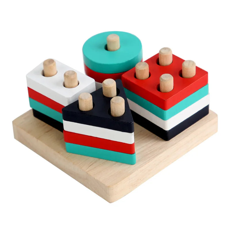 Jouets éducatifs Montessori en bois / Trieur de formes et de couleurs pour bébés 1–2 ans / Blocs puzzle / Empilage de grandes formes géométriques / Jouet pour tout-petits - easyfycontrol