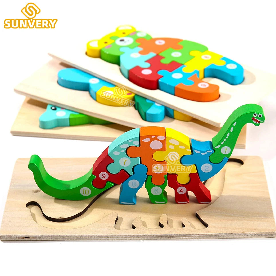 Puzzles en bois Montessori pour tout-petits / Jouets Montessori pour enfants de 2 à 5 ans / Puzzle éducatif 3D dinosaures - easyfycontrol
