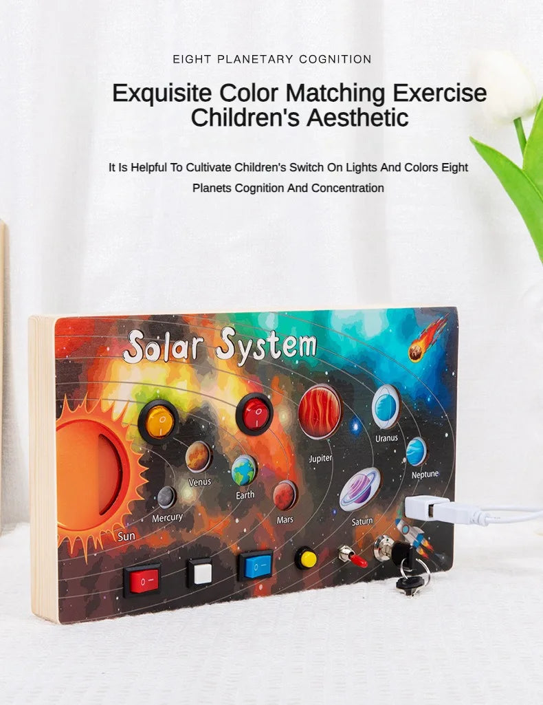 Planche d’activités Montessori / Circuit LED avec prise et interrupteur ON/OFF / Développement de la motricité fine et des capacités cognitives / Jouet éducatif pour bébés / Idée cadeau Busy Board