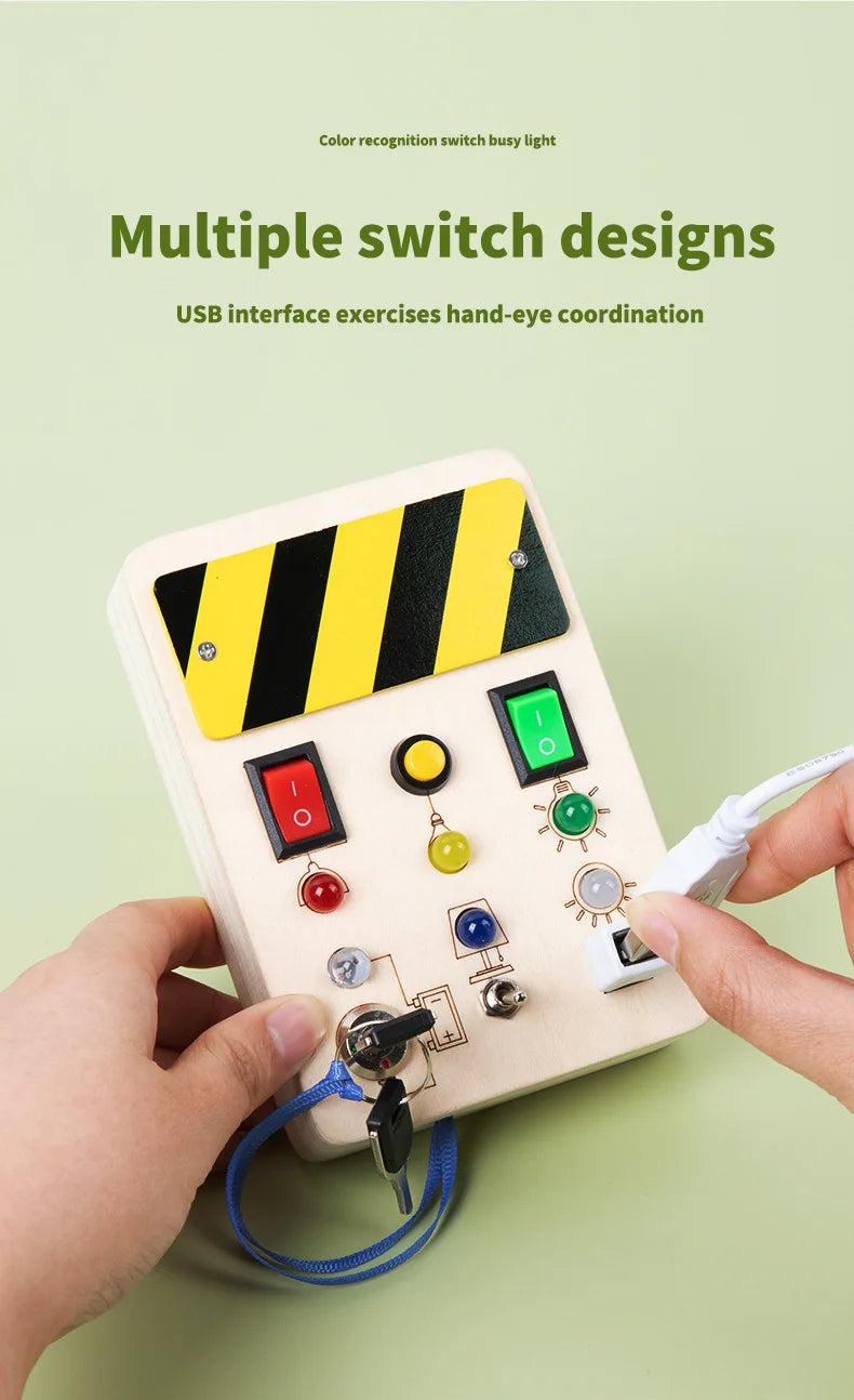 Planche d’activités Montessori / Circuit LED avec prise et interrupteur ON/OFF / Développement de la motricité fine et des capacités cognitives / Jouet éducatif pour bébés / Idée cadeau Busy Board
