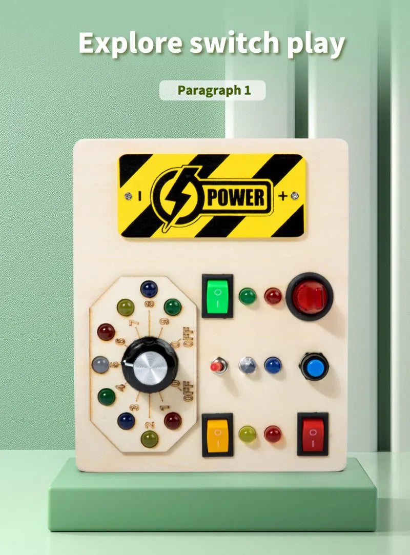 Montessori Busy Board Jouets mentaires oriels en bois avec interrupteur à lumière LED, Tableau de commande, Activités de voyage, Jeux pour enfants, 2-4 ans