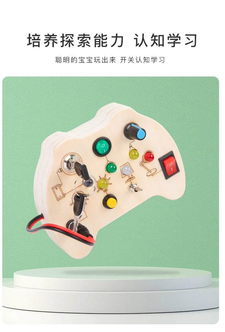 Planche d’activités Montessori / Circuit LED avec prise et interrupteur ON/OFF / Développement de la motricité fine et des capacités cognitives / Jouet éducatif pour bébés / Idée cadeau Busy Board