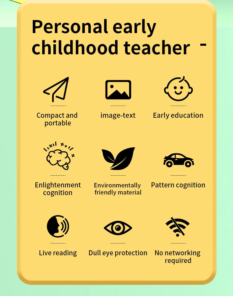 Machine de cartes éducatives précoces / Cartes audio en anglais / Apprentissage du langage parlant / Jouet électronique pour enfants / Cadeau d’anniversaire