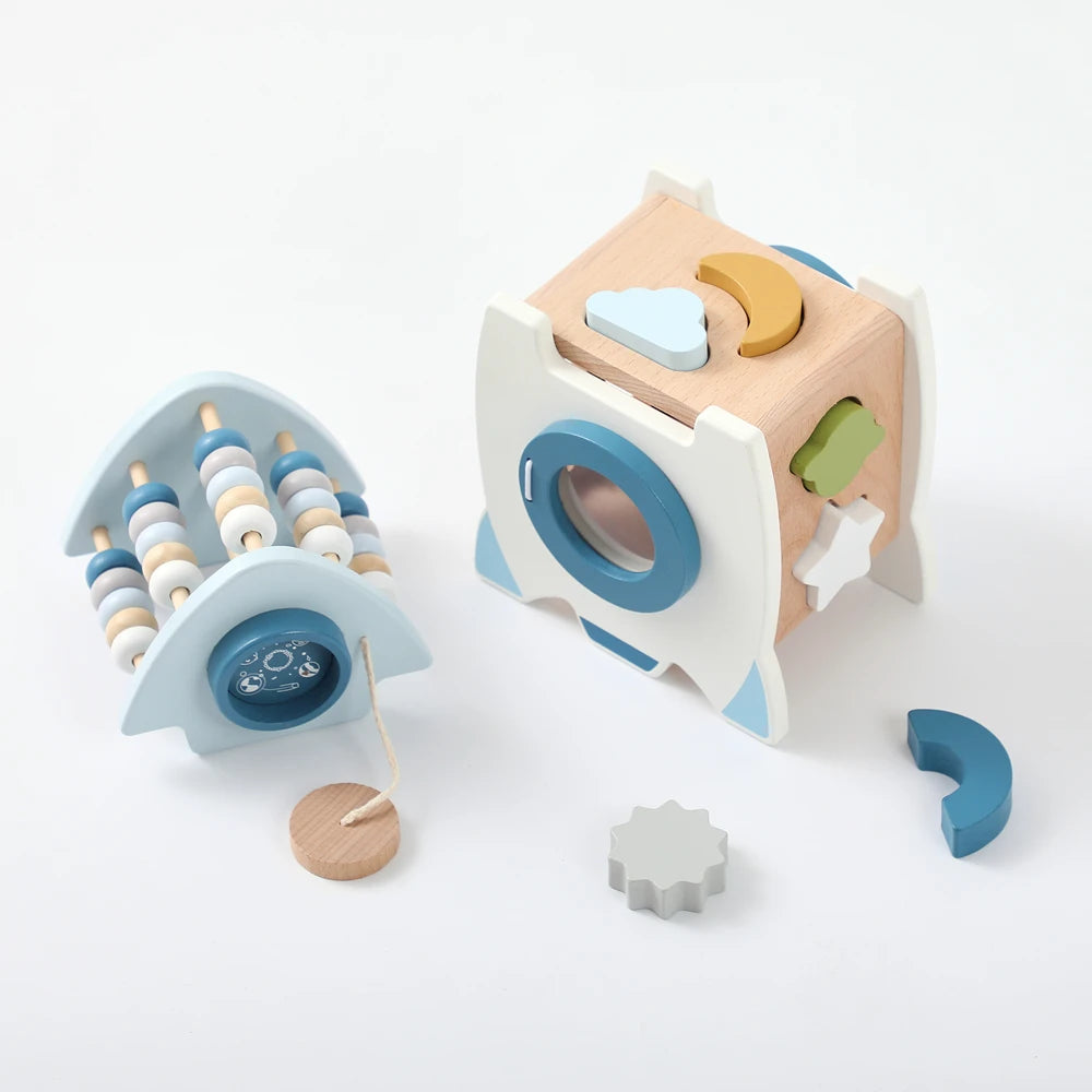 Jouet fusée en bois Montessori pour bébé, bloc éducatif cognitif multifonction, ensemble de jouets, Puzzle, jeu interactif, cadeau pour bébé