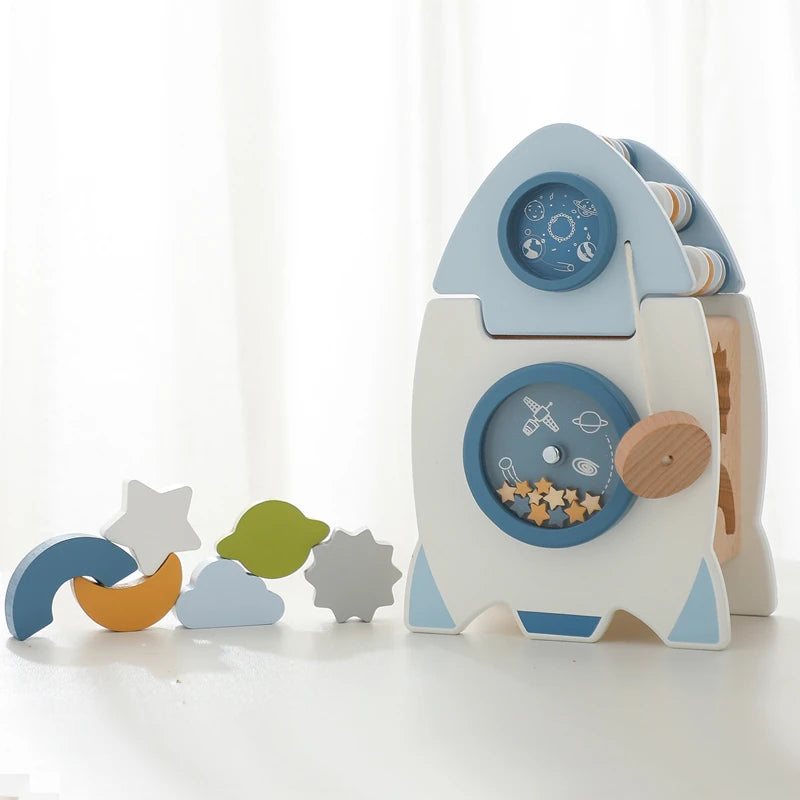 Jouet fusée en bois Montessori pour bébé, bloc éducatif cognitif multifonction, ensemble de jouets, Puzzle, jeu interactif, cadeau pour bébé - easyfycontrol