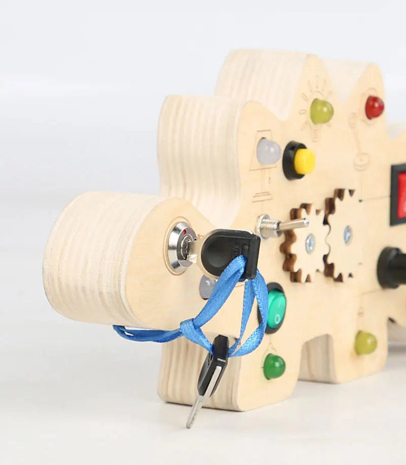 Montessori Busy Board Jouets mentaires oriels en bois avec interrupteur à lumière LED, Tableau de commande, Activités de voyage, Jeux pour enfants, 2-4 ans