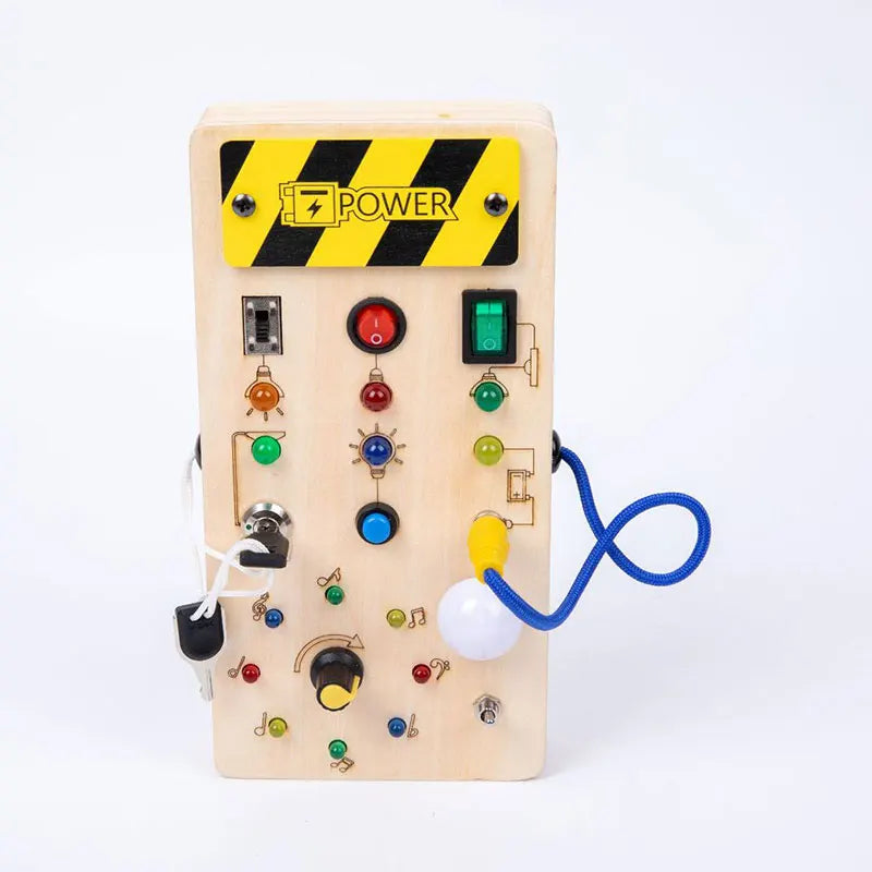Montessori Busy Board Jouets mentaires oriels en bois avec interrupteur à lumière LED, Tableau de commande, Activités de voyage, Jeux pour enfants, 2-4 ans