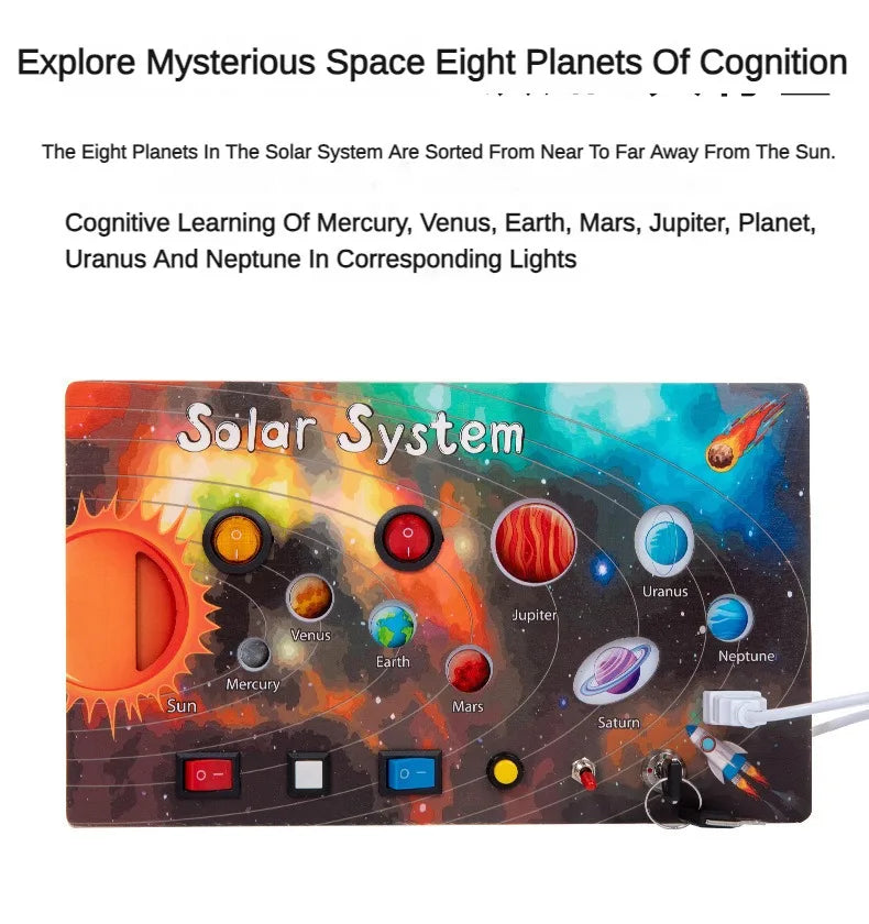 Planche d’activités Montessori / Circuit LED avec prise et interrupteur ON/OFF / Développement de la motricité fine et des capacités cognitives / Jouet éducatif pour bébés / Idée cadeau Busy Board