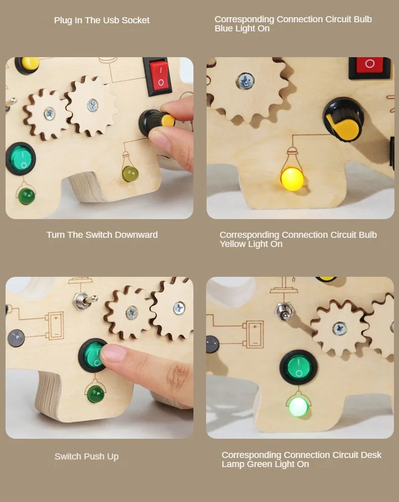 Planche d’activités Montessori / Circuit LED avec prise et interrupteur ON/OFF / Développement de la motricité fine et des capacités cognitives / Jouet éducatif pour bébés / Idée cadeau Busy Board