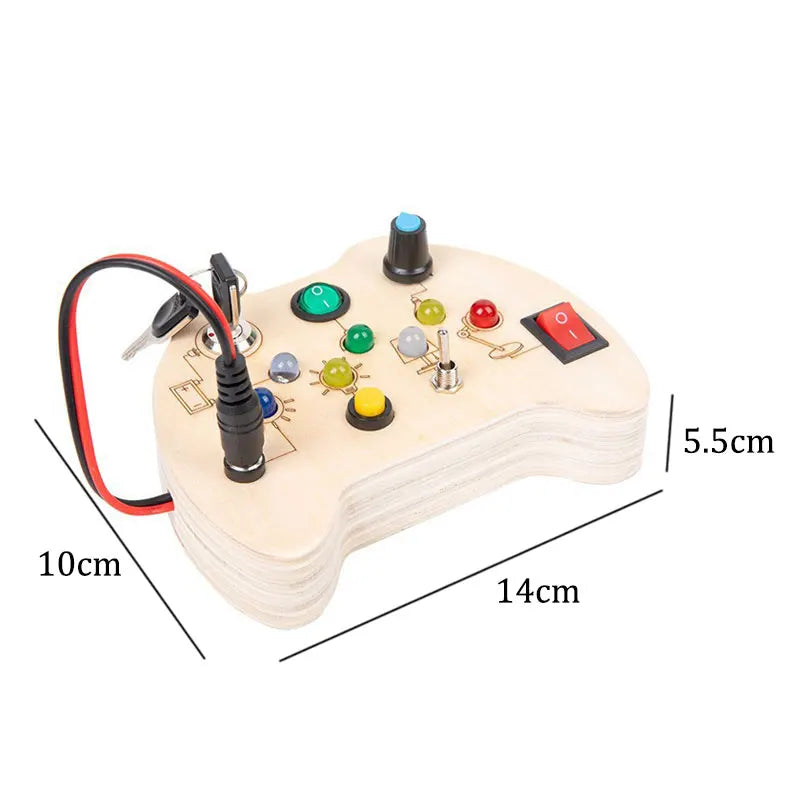 Montessori Busy Board Jouets mentaires oriels en bois avec interrupteur à lumière LED, Tableau de commande, Activités de voyage, Jeux pour enfants, 2-4 ans